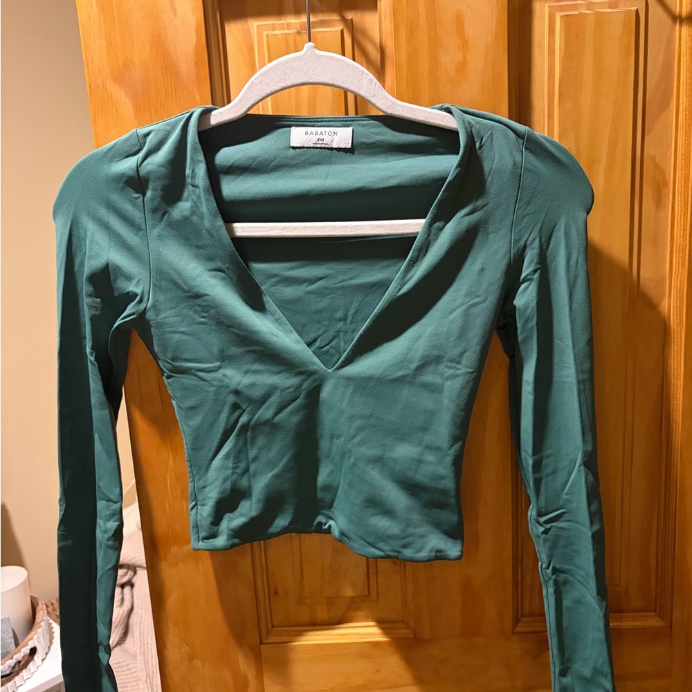 Babaton Teal Long Sleeve V-Neck Top